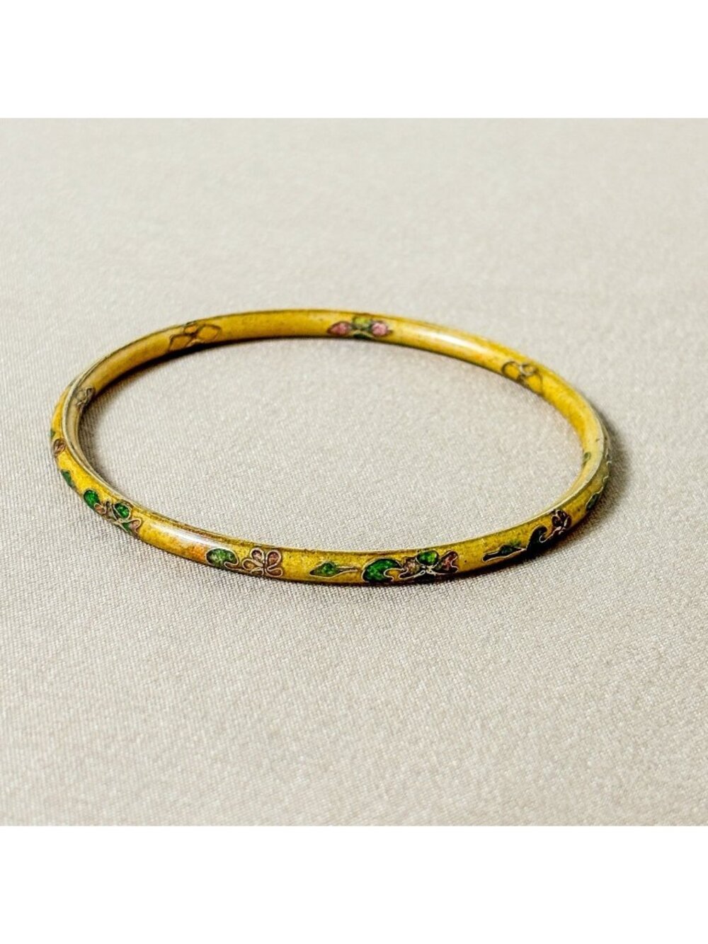 Vintage Yellow Floral Cloisonné Enamel Bangle Bracelet 7.25” Jewelry A17